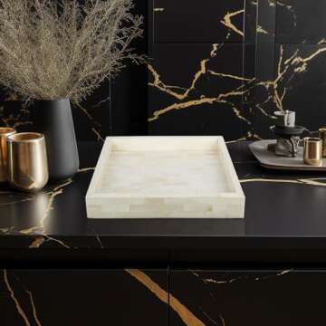 Handicrafts Home Classic Pattern Inspired Decorative Trays 12x12 - Chic White Centerpiece, Versatile Ottoman Tray for Modern Home Decor, Artistic Kitchen Serving Tray, Ideal Gift-Worthy Tray