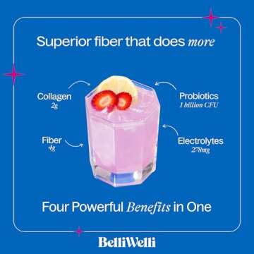 Belli Welli Daily Fiber Supplement Powder with Collagen, Probiotics & Electrolytes | Supports Digestive Health, Gut Balance & Debloating | Strawberry Lemonade | 16 Servings
