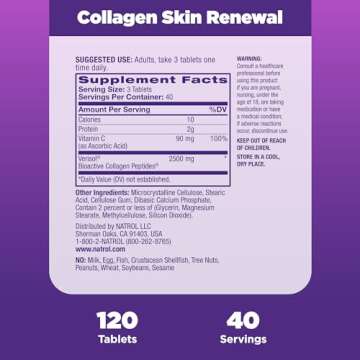 Natrol Collagen Skin Renewal, Dietary Supplement for Beauty Advanced, 120 Tablets, Up to a 40 Day Supply