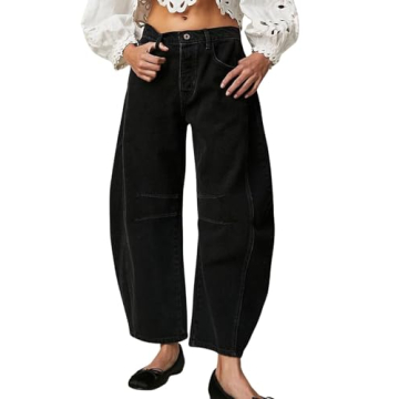 Womens Mid Rise Barrel Jeans Vintage Loose Wide Leg Jeans Cropped Denim Pants Y2k Baggy Boyfriend Je...
