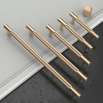 9BUILD Brass Knurled Cabinet Handles 10 Pack