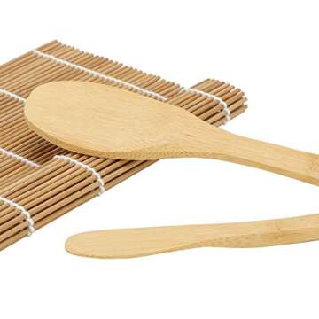 VizGiz 9 Pack Sushi Making Kit Maker Set Including 2 Sushi Roller, 5 Pairs of Chopsticks, 1 Paddle, 1 Spreader Rolling Mat Pad Equipment Rice Bamboo for Beginner Learner Chef Home Made