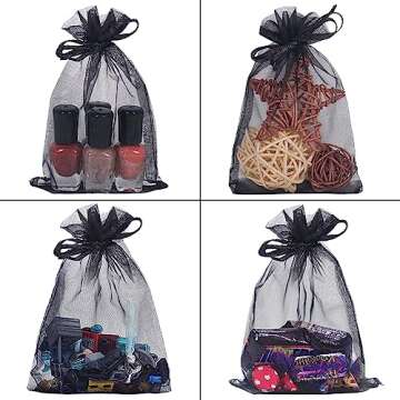 Black Organza Gift Bags - 100pcs for Stylish Gifting
