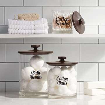 mDesign Home Organization Labels - Preprinted Label Stickers for Bathroom Storage and Cleaning - Household Organizing for Jars, Canisters, Containers, Bins, and Boxes - 32 Count - Clear/Black