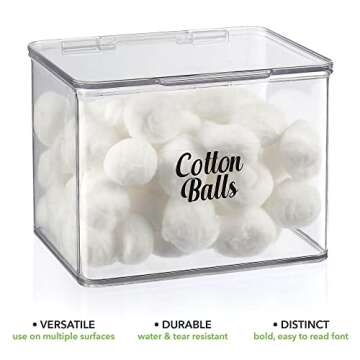 mDesign Home Organization Labels - Preprinted Label Stickers for Bathroom Storage and Cleaning - Household Organizing for Jars, Canisters, Containers, Bins, and Boxes - 32 Count - Clear/Black