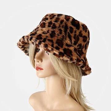 Chic Women's Leopard Print Faux Fur Bucket Hat