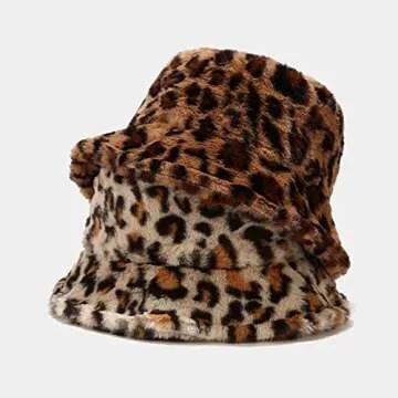Chic Women's Leopard Print Faux Fur Bucket Hat