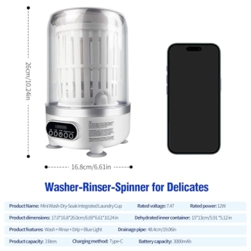 Portable Mini Washing Machine | Compact Deep Cleans Underwear, Baby Clothes, Small Laundry | Type-C,...