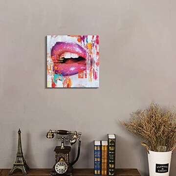 Pinetree Art Sexy Lips Canvas Wall Art Painting for Bedroom Decor Printing Pop Art Home Decoration For Livingroom (Small, B)