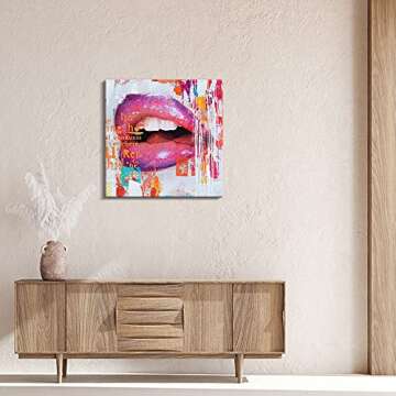 Pinetree Art Sexy Lips Canvas Wall Art Painting for Bedroom Decor Printing Pop Art Home Decoration For Livingroom (Small, B)