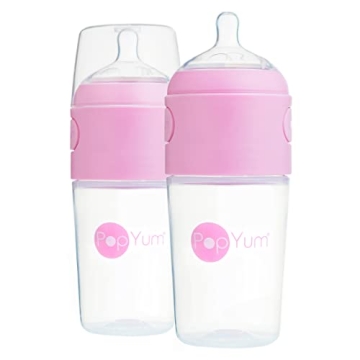 PopYum 9 oz Pink Anti-Colic Baby Bottles, 2-Pack