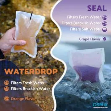 OTS Osmo Seal - 8 Pack. Fresh & Salt Water Filter - Portable Emergency desalination/Water Purifier Survival System Perfect for Outdoor Survival, Marine Emergency, and Disaster preparedness.