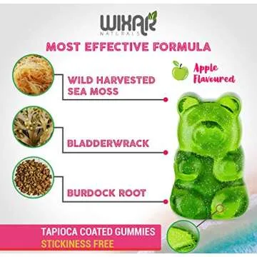 WIXAR NATURALS Sea Moss Gummies - Natural Irish Sea Moss and Bladderwrack with Burdock Gummy - 60 Gummies - Vegan - Healthy Immune, Gut & Overall Wellness Support - Herbal Alkaline Supplements