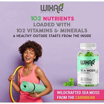 WIXAR NATURALS Sea Moss Gummies - Natural Irish Sea Moss and Bladderwrack with Burdock Gummy - 60 Gummies - Vegan - Healthy Immune, Gut & Overall Wellness Support - Herbal Alkaline Supplements