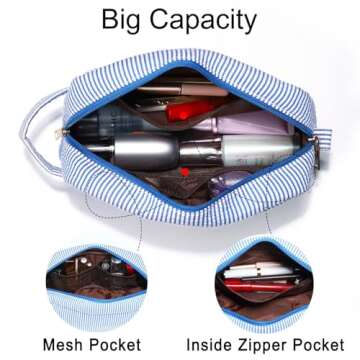 YOOLIFE Birthday Gifts for Women - Personalized Gifts Idea for Her Mom Best Friend Sister Girlfriend Bridesmaid Teacher, Monogram Initial Blue Cute Makeup Bag Cosmetic Toiletry Pouch Make Up Case S