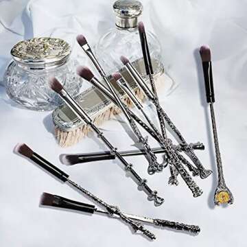 AprFairy Wizard Wand Potter Makeup Brushes set with Gift Bag 10pcs Metal Magic Eye Shadow Eyeliner Blending Pencil Lip Brush Beauty Tools