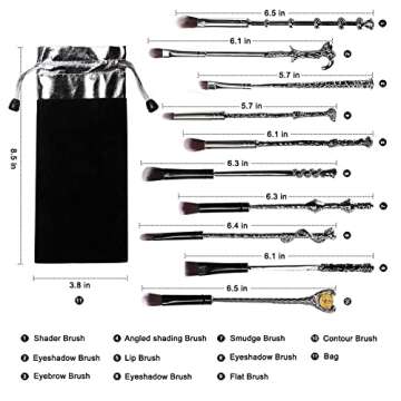 AprFairy Wizard Wand Potter Makeup Brushes set with Gift Bag 10pcs Metal Magic Eye Shadow Eyeliner Blending Pencil Lip Brush Beauty Tools