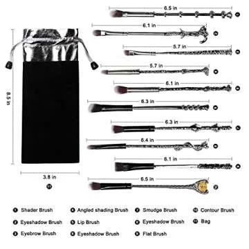 AprFairy Wizard Wand Potter Makeup Brushes set with Gift Bag 10pcs Metal Magic Eye Shadow Eyeliner Blending Pencil Lip Brush Beauty Tools