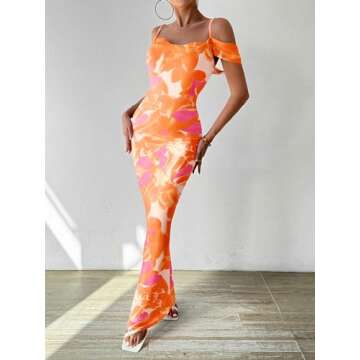 MASCOMODA Spaghetti Strap Long Maxi Dresses for Women 2024 Summer Floral Sexy Bodycon Backless Forma...