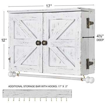 Rustic Wall Mounted Jewelry Organizer with Wooden Barndoor Decor. Jewelry holder for Necklaces, Earrings, Bracelets, Ring Holder, and Accessories. Includes hooks for hanging jewelry - White