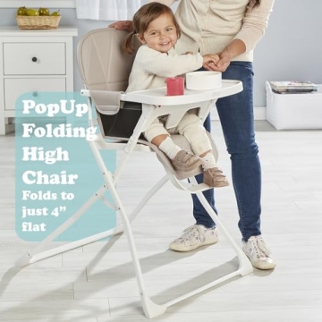 Primo PopUp Folding High Chair (for Baby Age 6 to 36 Months) Taupe Folding Beach Chair Style High Chair with Removable Dishwasher Safe Tray, 3pt Safety Harness, Leatherette Seat – Space Saving Design