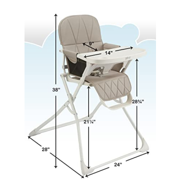 Primo PopUp Folding High Chair (for Baby Age 6 to 36 Months) Taupe Folding Beach Chair Style High Chair with Removable Dishwasher Safe Tray, 3pt Safety Harness, Leatherette Seat – Space Saving Design
