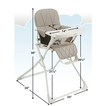 Primo PopUp Folding High Chair (for Baby Age 6 to 36 Months) Taupe Folding Beach Chair Style High Chair with Removable Dishwasher Safe Tray, 3pt Safety Harness, Leatherette Seat – Space Saving Design