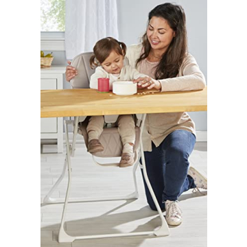 Primo PopUp Folding High Chair (for Baby Age 6 to 36 Months) Taupe Folding Beach Chair Style High Chair with Removable Dishwasher Safe Tray, 3pt Safety Harness, Leatherette Seat – Space Saving Design