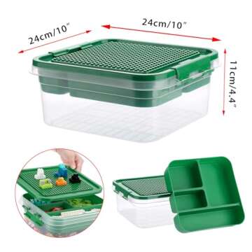 OGANAZI Plastic Storage Container with Bricks Baseplate Lid for Building Blocks, Bricks Building Set...
