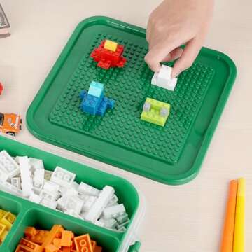 OGANAZI Plastic Storage Container with Bricks Baseplate Lid for Building Blocks, Bricks Building Set Organization Bin with Compartments Tray, Stackable Storage Box Building Block Chest Case (Green)