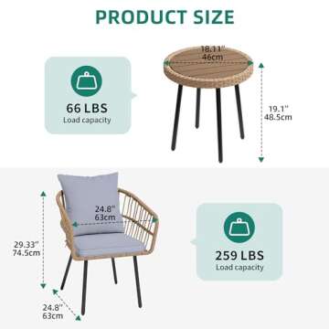 YITAHOME 3 Pieces Outdoor Bistro Set - All-Weather Wicker Furniture for Balcony, Backyard, Pool, Por...