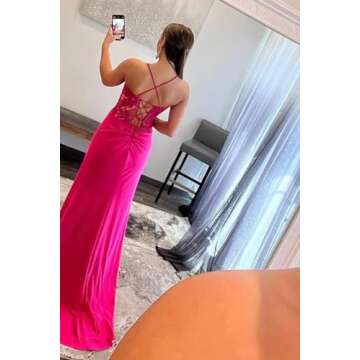 Ternlm Women's Corset Sweetheart Satin Tight Prom Dresses Long 2024 with Slit Spaghetti Straps Lace Appliques Evening Party Dresses Black 6