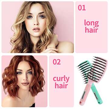 EKONAER 3 Pack Vented Quick Drying Massage Blow Detangler Brush,Boar Bristle Hair Brush Set-Curved,D...