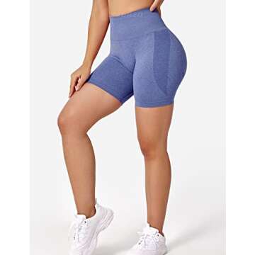 YEOREO Women Seamless High Waist Shorts Smile Contour Biker Shorts Gym Yoga Workout Blue Violet S