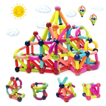 GemPrime Goods 64 Pcs Magnet Sticks and Balls Set - Magnetic Balls and Rods Set for 3+ Year Old Kids...