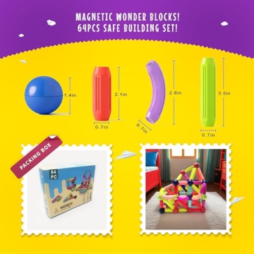 GemPrime Goods 64 Pcs Magnetic Building Set for Kids