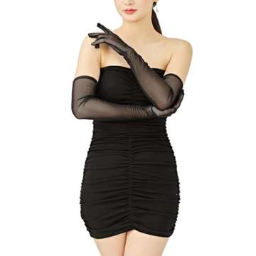Elegant OTPEH Black Mesh Sheer Long Gloves for Women