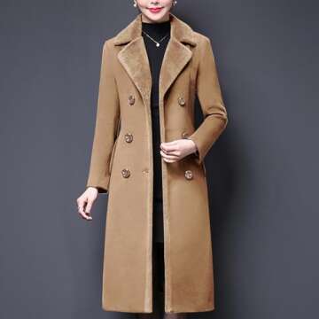 Aprsfn Women's Winter Wool Coats Double-breasted Notched Lapel Warm Jackets Midi Long Peacoat Long S...