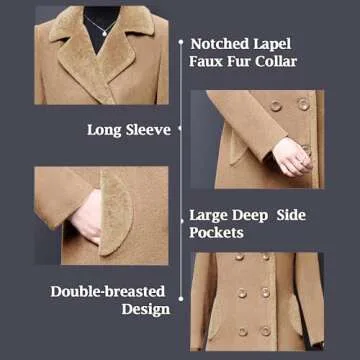 Aprsfn Women's Winter Wool Coats Double-breasted Notched Lapel Warm Jackets Midi Long Peacoat Long Sleeve Pea Coats (Camel, Small)