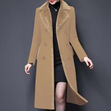 Aprsfn Women's Winter Wool Coats Double-breasted Notched Lapel Warm Jackets Midi Long Peacoat Long Sleeve Pea Coats (Camel, Small)