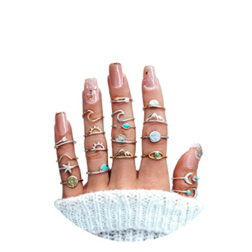 Dcfywl731 Gold Knuckle Rings Set for Women Gifts Trendy Stuff Stackable Moon Star Finger Ring Boho V...