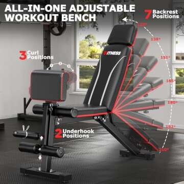 Fostoy Foldable Workout Bench, Adjustable Weight Bench for Home Gym, Multi Functional Gym Bench w/Le...