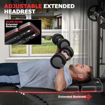 Fostoy Foldable Workout Bench, Adjustable Weight Bench for Home Gym, Multi Functional Gym Bench w/Leg Extension &Preacher Pad, Extra Headrest, Fast Folding Strength Training Incline Sit up Bench 800LB