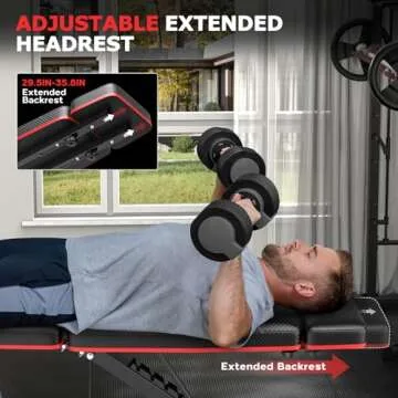 Fostoy Foldable Workout Bench, Adjustable Weight Bench for Home Gym, Multi Functional Gym Bench w/Leg Extension &Preacher Pad, Extra Headrest, Fast Folding Strength Training Incline Sit up Bench 800LB