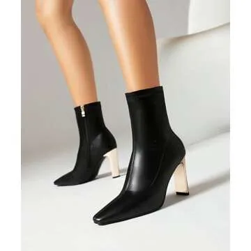 Stylish Reitoye Women's Metallic Block Heel Ankle Boots
