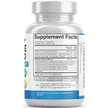 Clean Nutraceuticals Immune Defense Support Supplement 8 in 1 with Zinc 50mg Quercetin, VIT C 1000mg, Vitamin D3 5000 IU, Elderberry, Ginger - Immunity System Booster for Adults, Vegan - 60 Count