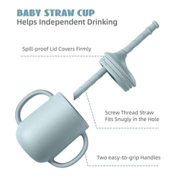 CSFICTS Silicone Baby Feeding Set - Baby Led Weaning Supplies - Silicone Suction Plate Bowl Spoon Fork Straw Cup Bibs, Baby Self Feeding Eating Utensils Dishes Set, 6 Months