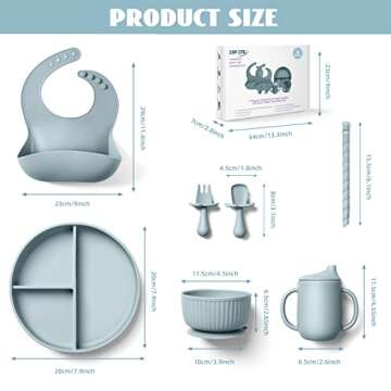 CSFICTS Silicone Baby Feeding Set - Baby Led Weaning Supplies - Silicone Suction Plate Bowl Spoon Fork Straw Cup Bibs, Baby Self Feeding Eating Utensils Dishes Set, 6 Months