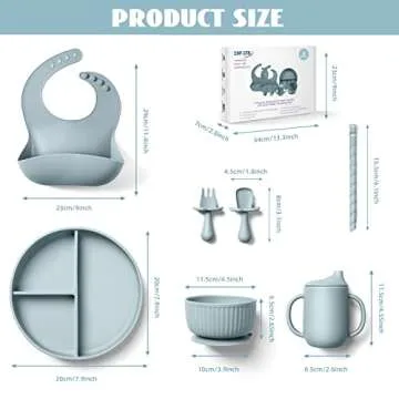 CSFICTS Silicone Baby Feeding Set - Baby Led Weaning Supplies - Silicone Suction Plate Bowl Spoon Fork Straw Cup Bibs, Baby Self Feeding Eating Utensils Dishes Set, 6 Months