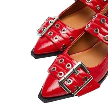 Mingkaigo Women Ballet Buckle Flats Pointed Toe Slingback Flat Casual Ballerina Shoes,Red 12